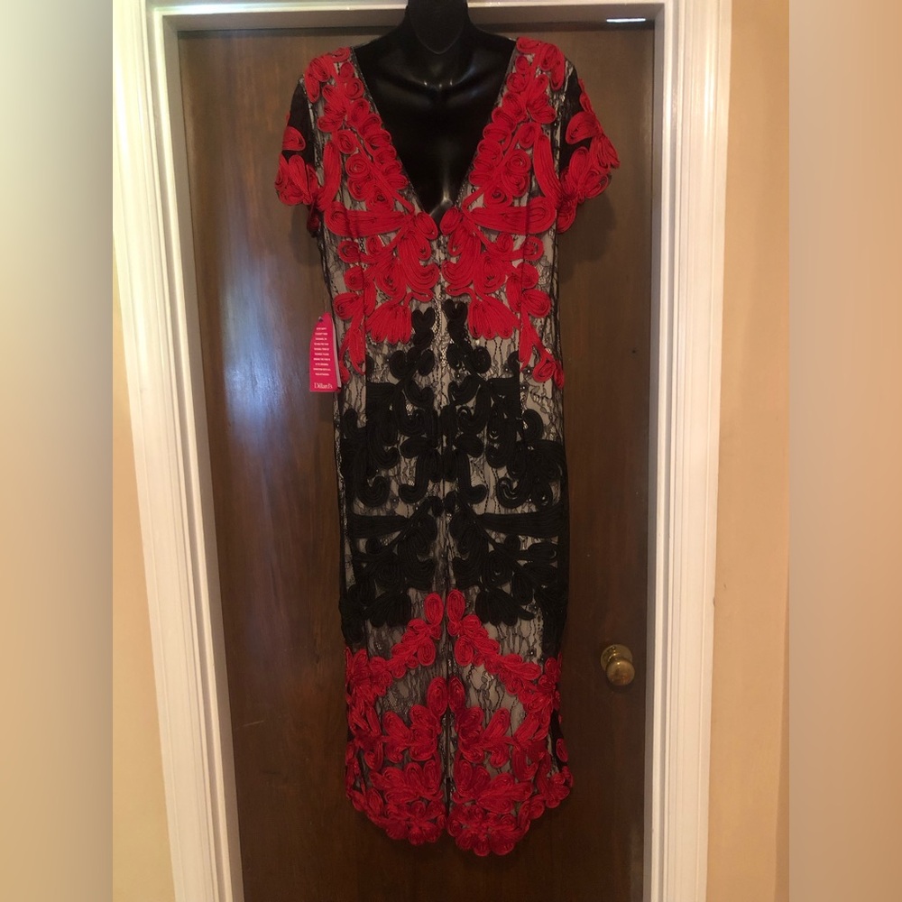 J S Collections Red and Black Dress - size 16 - 50” in length - NWT - Picture 2 of 7